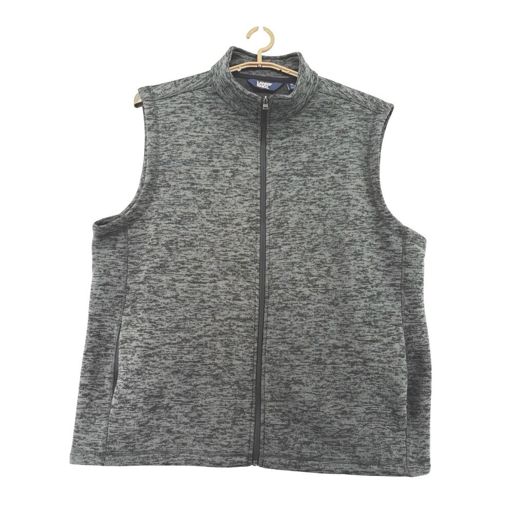 Lands End Fleece Lined Knit Vest Men's L 48-50 Heather Grey Sleeveless Gorpcore